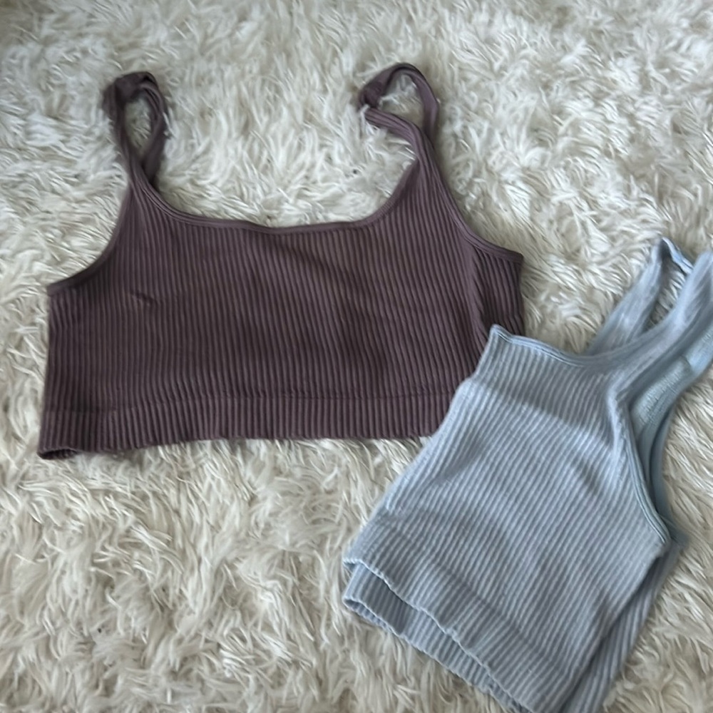 Purple and blue crop top tanks size small